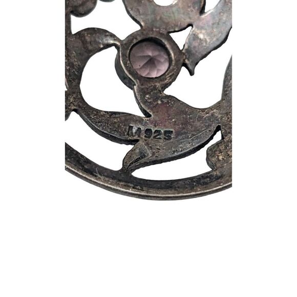 Sterling Silver 925 Chain‎ Crystal Pink Stone Pendant Necklace Vintage - Picture 4 of 5